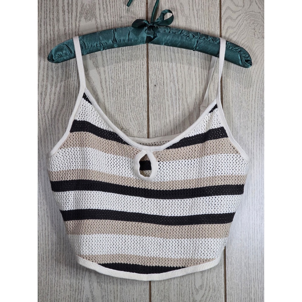American Eagle Striped Knit Cami Top XL Neutral Keyhole Cropped Tank